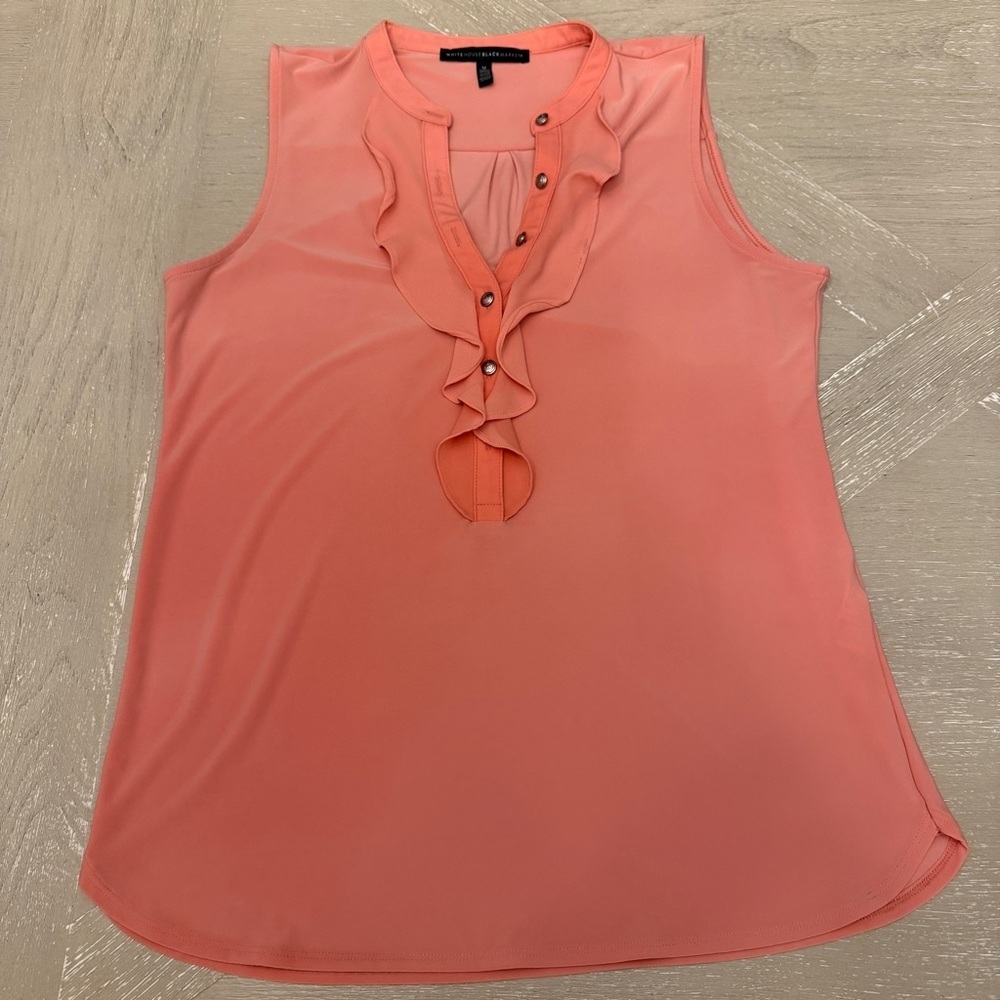 White House Black Market Coral Peach Ruffled Cut-Out Blouse